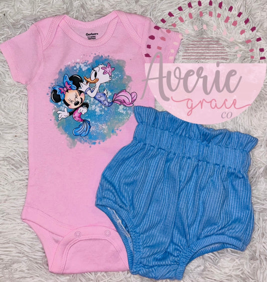 Summer Mermaids Bloomies Outfit 0/3m